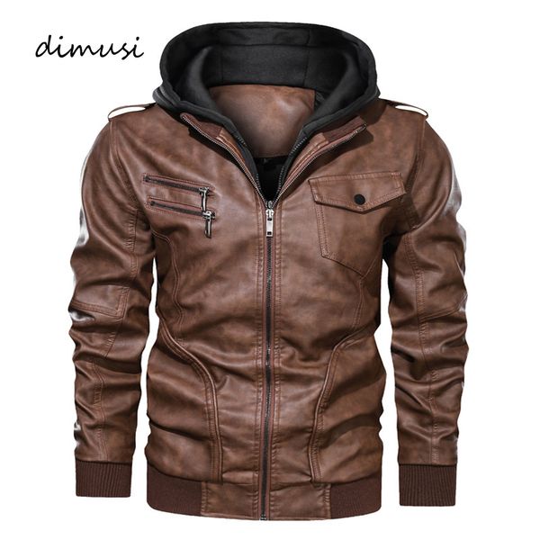 men's leather jackets casual man motorcycle leather hooded coats fashion male zipper biker leather jackets clothing, Black