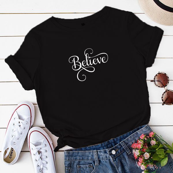 lh20269 2021 early spring fashion simple and versatile believe english printing casual and comfortable round neck short sleeve t-shirt women, White
lh20269 2021 early spring fashion simple and versatile believe english printing casual and comfortable round neck short sleeve t-shirt women, White