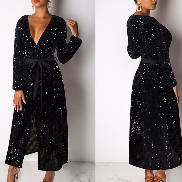 deep v neck sequin dress black shinning evening party women dress long sleeve long dress with belt robe longue femme ete y200120, White;black
deep v neck sequin dress black shinning evening party women dress long sleeve long dress with belt robe longue femme ete y200120, White;black