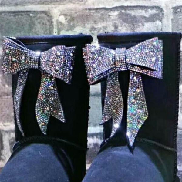 2020 winter genuine leather cowhide mid calf snow boots women bling crystal rhinestone gem bow-knot luxury warm cotton shoes, Black
2020 winter genuine leather cowhide mid calf snow boots women bling crystal rhinestone gem bow-knot luxury warm cotton shoes, Black