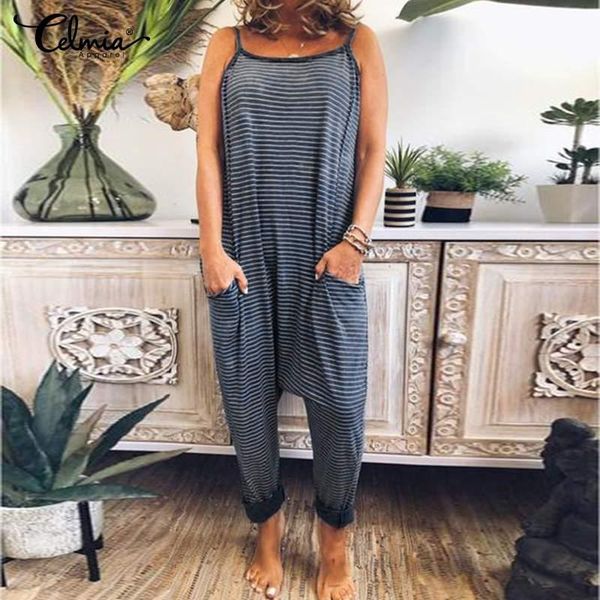women's jumpsuits & rompers 5xl celmia women drop-crotch striped 2021 summer sleeveless spaghetti strap casual harem pants playsuits, Black;white
women's jumpsuits & rompers 5xl celmia women drop-crotch striped 2021 summer sleeveless spaghetti strap casual harem pants playsuits, Black;white