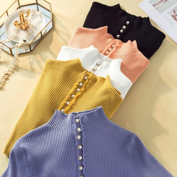 women's sweaters 2021 fashion button turtleneck sweater women winter solid knitted pullover slim soft jumper female knit, White;black
women's sweaters 2021 fashion button turtleneck sweater women winter solid knitted pullover slim soft jumper female knit, White;black