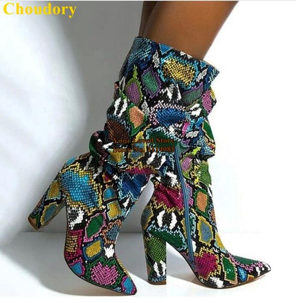 boots choudory luxury multi-snakeskin chunky heel middle pointed toe colorized python mid-calf folded loose big size eu47, Black
boots choudory luxury multi-snakeskin chunky heel middle pointed toe colorized python mid-calf folded loose big size eu47, Black