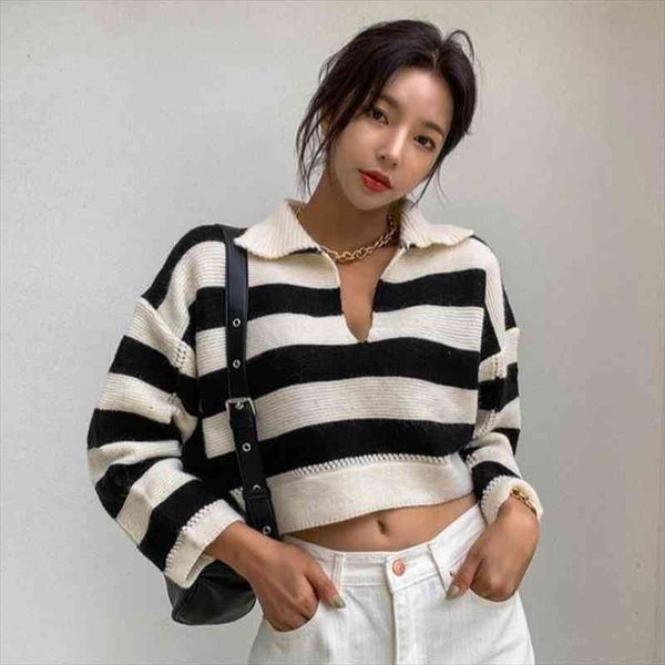 japan style pull femme autumn vintage hit color lapel red striped pullover sweater lazy black long sleeve knitted crop, White;black
japan style pull femme autumn vintage hit color lapel red striped pullover sweater lazy black long sleeve knitted crop, White;black
