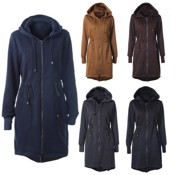 solid color loose drawstring waist hooded zipper long sleeve pocket long section sweater coat female1, Tan;black
solid color loose drawstring waist hooded zipper long sleeve pocket long section sweater coat female1, Tan;black