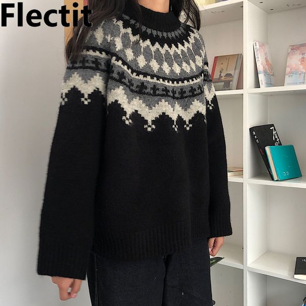 flectit fair isle sweater for women long sleeve mock neck cozy knit autumn winter warm pullover * 201130, White;black
flectit fair isle sweater for women long sleeve mock neck cozy knit autumn winter warm pullover * 201130, White;black