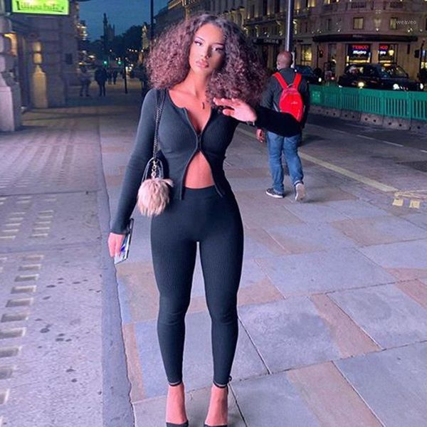 autumn zipper ribbed fitness casual two piece sets women long sleeve sporty workout active wear crop and leggings outfits1, Gray 
autumn zipper ribbed fitness casual two piece sets women long sleeve sporty workout active wear crop and leggings outfits1, Gray