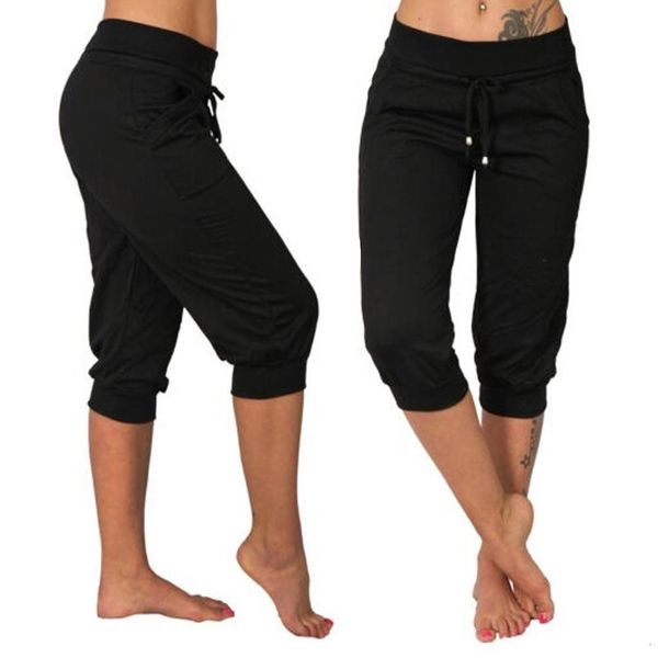 women cropped trousers summer casual solid color middle rise drawstring pockets capri pants for women female, Black;white
women cropped trousers summer casual solid color middle rise drawstring pockets capri pants for women female, Black;white