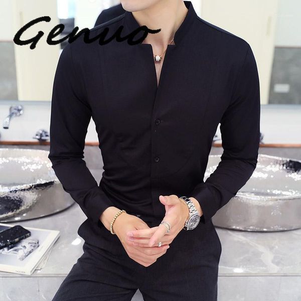 fall winter stand collar mens long-sleeved dress shirts black red white slim elegant youth male business wedding formal shirt1, White;black
fall winter stand collar mens long-sleeved dress shirts black red white slim elegant youth male business wedding formal shirt1, White;black