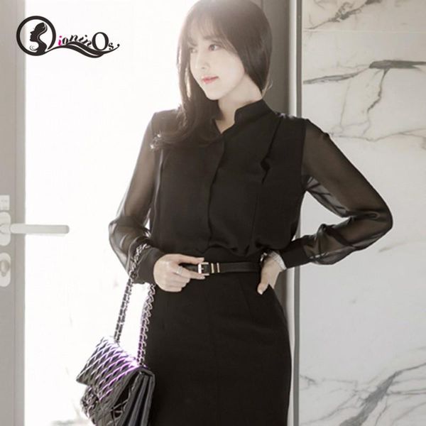 blouse women summer new black perspective chiffon shirt office style fashion stand collar long-sleeved ladies blouse, White
blouse women summer new black perspective chiffon shirt office style fashion stand collar long-sleeved ladies blouse, White