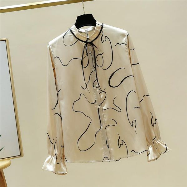 women's blouses & shirts 2021 autumn blouse printed mulberry silk bright chiffon shirt female niche satin blusa gx1439, White
women's blouses & shirts 2021 autumn blouse printed mulberry silk bright chiffon shirt female niche satin blusa gx1439, White