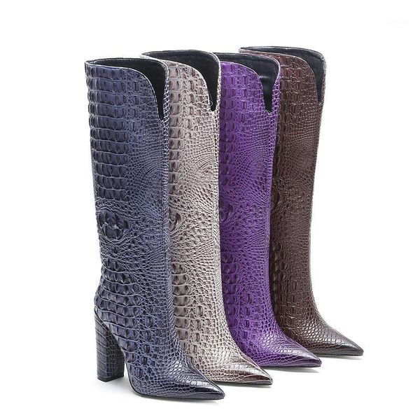 2020 brand design women knee high boots crocodile skin pointed toe square high heel women western boots autumn winter shoe1, Black
2020 brand design women knee high boots crocodile skin pointed toe square high heel women western boots autumn winter shoe1, Black