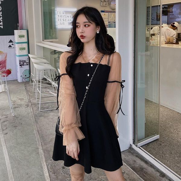 casual dresses mesh patchwork kawaii dress women spring autumn black elegant sweet long sleeve mini bowtie vintage robe femme1, Black;gray 
casual dresses mesh patchwork kawaii dress women spring autumn black elegant sweet long sleeve mini bowtie vintage robe femme1, Black;gray