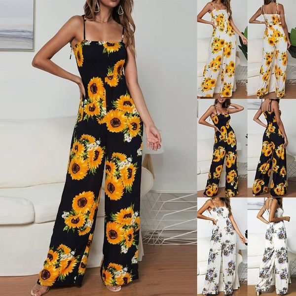 women summer boho jumpsuit sunflower long spaghetti straps sleeveless wide leg pants playsuit1, Black;white
women summer boho jumpsuit sunflower long spaghetti straps sleeveless wide leg pants playsuit1, Black;white