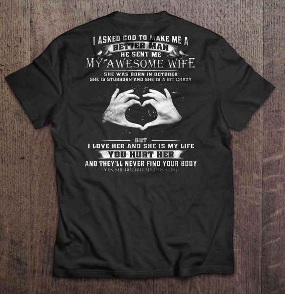 i asked god to make me a better man he sent me my awesome wife she was born in october women sport hooded sweatshirt hoodie t shirt
i asked god to make me a better man he sent me my awesome wife she was born in october women sport hooded sweatshirt hoodie t shirt