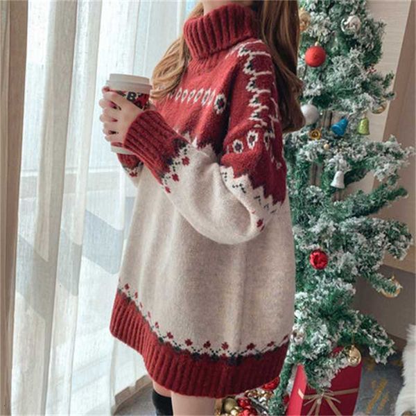 2020 new lazy wind plus thick high-necked christmas red sweater women's head autumn/winter loose outside wearing knitwear, White;black
2020 new lazy wind plus thick high-necked christmas red sweater women's head autumn/winter loose outside wearing knitwear, White;black