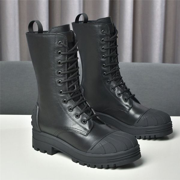 womens boot shell-toe lace-up mid-tube martin boots military style iron ankle boots cow leather round toe rubber platform boots, Black
womens boot shell-toe lace-up mid-tube martin boots military style iron ankle boots cow leather round toe rubber platform boots, Black
