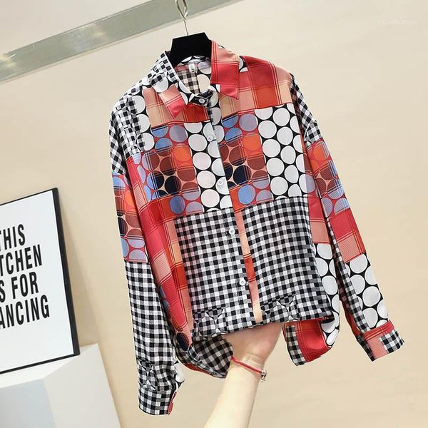 woman blouse 2020 spring new big yards polka dot plaid stitched color printed chiffon shirt loose blouses blusas ladies 1, White
woman blouse 2020 spring new big yards polka dot plaid stitched color printed chiffon shirt loose blouses blusas ladies 1, White