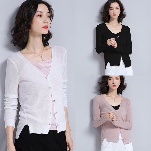knitted sun proof clothes for women 2020 summer new ice silk women's cardigan short style with air conditioner sunscreen sweater knitte, White;black
knitted sun proof clothes for women 2020 summer new ice silk women's cardigan short style with air conditioner sunscreen sweater knitte, White;black