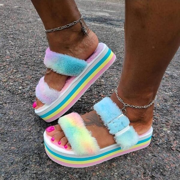 slippers 2021 autumn/winter platform sandals women's thick-soled open-toed fur color plus size beach, Black
slippers 2021 autumn/winter platform sandals women's thick-soled open-toed fur color plus size beach, Black