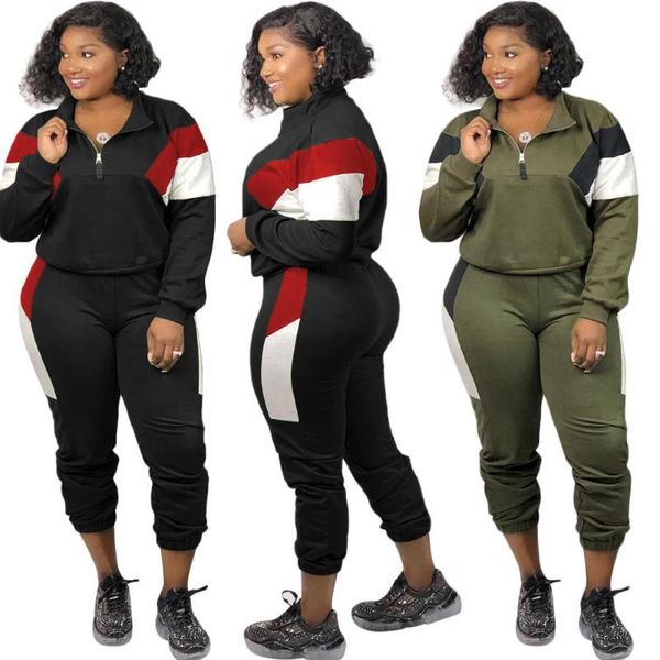 women plus size tracksuits casual contrast color patchwork autumn female zipper v-neck sweatshirts high waist pants 2pcs, Gray
women plus size tracksuits casual contrast color patchwork autumn female zipper v-neck sweatshirts high waist pants 2pcs, Gray