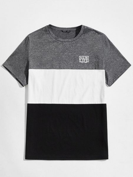 men letter graphic colorblock tee e18c#, White;black