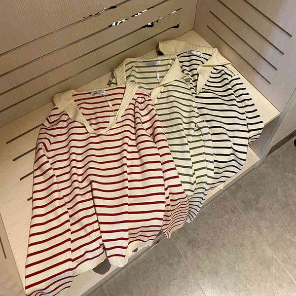 d + early autumn navy contrast stripe v-neck sweater women's sweet age reducing loose sweater, White
d + early autumn navy contrast stripe v-neck sweater women's sweet age reducing loose sweater, White