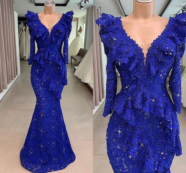 aso ebi modern royal blue lace mermaid evening dresses full lace long sleeve v-neck beaded ruffles peplum evening gown formal dress robes, Black;red
aso ebi modern royal blue lace mermaid evening dresses full lace long sleeve v-neck beaded ruffles peplum evening gown formal dress robes, Black;red