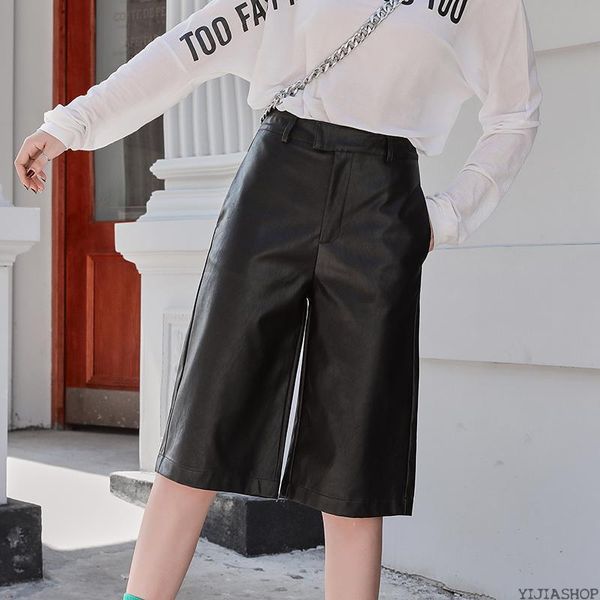 women's shorts plus size british style autumn and winter leather short high waist motorcycle five-point pants casual straight leg o, White;black
women's shorts plus size british style autumn and winter leather short high waist motorcycle five-point pants casual straight leg o, White;black