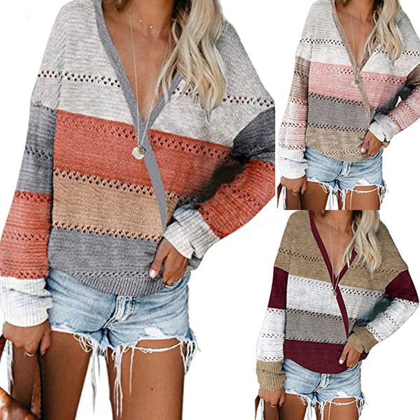 womens striped knit sweater long sleeve v neck loose sweater famale spring autumn clothes, White;black
womens striped knit sweater long sleeve v neck loose sweater famale spring autumn clothes, White;black