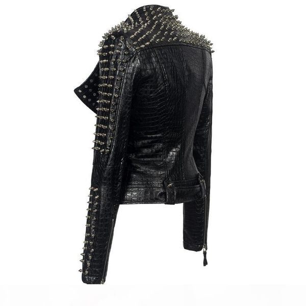 women studded stitching motorcycle leather jackets women's long sleeved rock fashion personality leather jackets outwear, Black
women studded stitching motorcycle leather jackets women's long sleeved rock fashion personality leather jackets outwear, Black