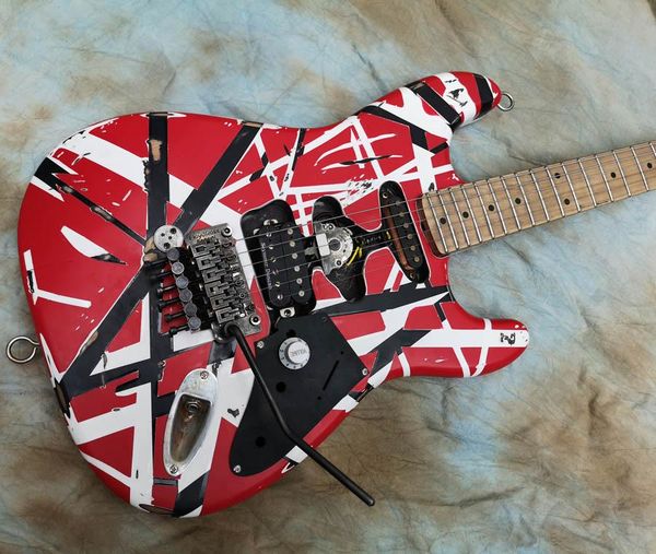 

heavy relic big headstock kram eddie edward van halen 5150 white black stripe red stein electric guitar floyd rose tremolo & locking nut