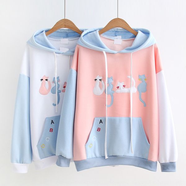 autumn and winter 2020 new embroidered school style sweet cartoon embroidery kitten color matching plush hooded sweater women's sweater, Black
autumn and winter 2020 new embroidered school style sweet cartoon embroidery kitten color matching plush hooded sweater women's sweater, Black