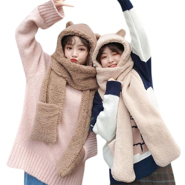 women winter one-piece hat scarf cute bear ears hooded earflap cap thicken plush thermal solid color neck warmer gift
women winter one-piece hat scarf cute bear ears hooded earflap cap thicken plush thermal solid color neck warmer gift