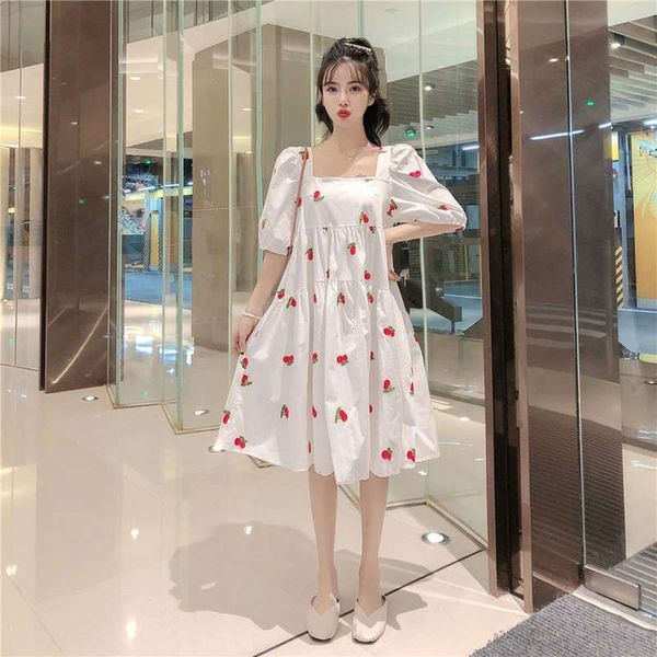 style wxw korean french minority sweet embroidery cherry bubble sleeve loose swing dress, Black;gray
style wxw korean french minority sweet embroidery cherry bubble sleeve loose swing dress, Black;gray