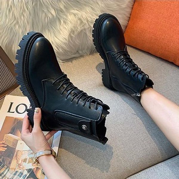 women's ankle boots pu leather zipper platform lace up non slip ladies short boots square heel solid color female shoes fashion, Black
women's ankle boots pu leather zipper platform lace up non slip ladies short boots square heel solid color female shoes fashion, Black