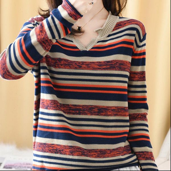 smpevrg 2021 new 100% cotton korean womens long sleeves autumn loose striped fashion inside thin section knit shirt, White;black
smpevrg 2021 new 100% cotton korean womens long sleeves autumn loose striped fashion inside thin section knit shirt, White;black