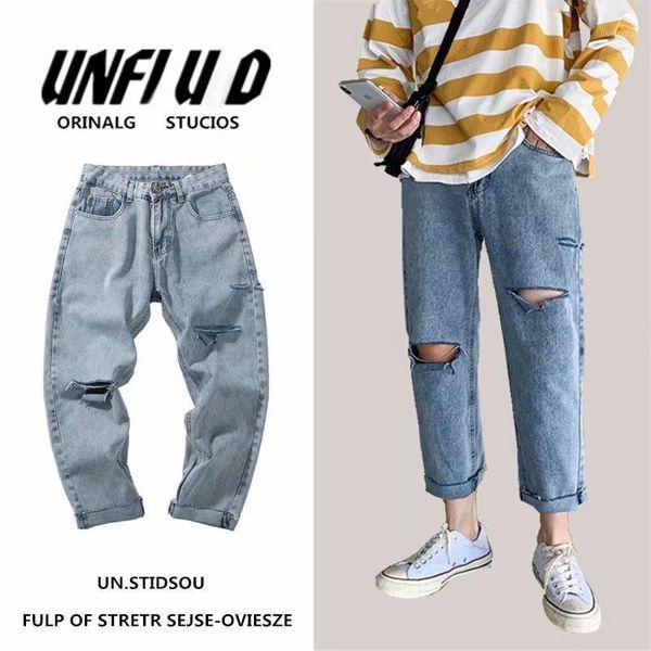 summer straight jeans men's fashion washed retro casual ripped jeans men streetwear hip-hop loose ripped denim trousers mens1, Blue
summer straight jeans men's fashion washed retro casual ripped jeans men streetwear hip-hop loose ripped denim trousers mens1, Blue