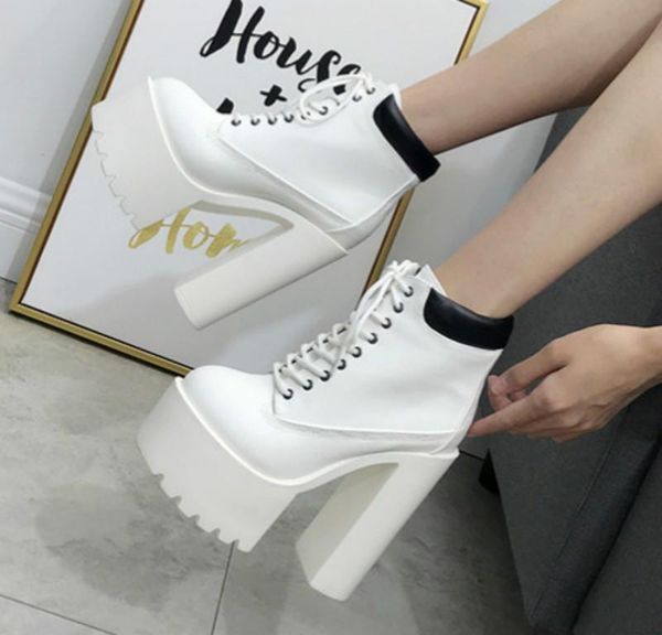 boots woman classic korean style high thick heel women waterproof super bottom lace-up short, Black
boots woman classic korean style high thick heel women waterproof super bottom lace-up short, Black