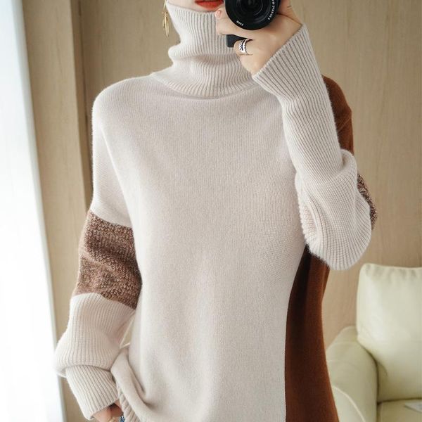 women's sweaters 2021 cashmere sweater high-neck color matching 100% pure wool pullover fashion plus size warm knitted bottoming shir, White;black
women's sweaters 2021 cashmere sweater high-neck color matching 100% pure wool pullover fashion plus size warm knitted bottoming shir, White;black
