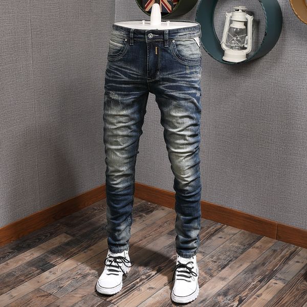 2021 new italian style fashion retro blue slim fit scratch ripped men denim pants streetwear vintage designer jeans homme upkg
2021 new italian style fashion retro blue slim fit scratch ripped men denim pants streetwear vintage designer jeans homme upkg