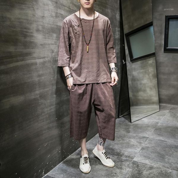 men 2 pieces suits sets male summer chinese style plaid cotton linen casual short sleeve pullover shirt pant1, Gray
men 2 pieces suits sets male summer chinese style plaid cotton linen casual short sleeve pullover shirt pant1, Gray