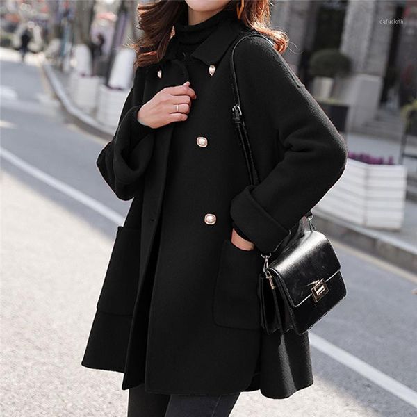 2020 women autumn winter new wool coat black long-sleeved lapel double-breasted button blouse a-line elegant ladies jacket o221
2020 women autumn winter new wool coat black long-sleeved lapel double-breasted button blouse a-line elegant ladies jacket o221