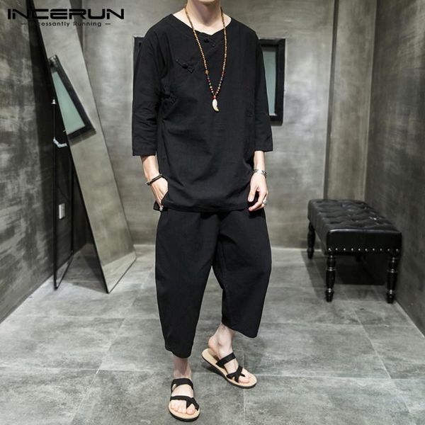 2020 chinese style men sets solid streetwear 3/4 sleeve shirt calf length pants 2 pieces vintage cotton casual men suits incerun, Gray
2020 chinese style men sets solid streetwear 3/4 sleeve shirt calf length pants 2 pieces vintage cotton casual men suits incerun, Gray