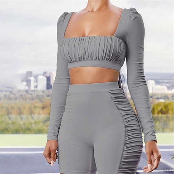 women's tracksuits fashion 2 pieces set women square neck long sleeve bodycon t-shirt crop high waist biker shorts pants autumn tr, Gray
women's tracksuits fashion 2 pieces set women square neck long sleeve bodycon t-shirt crop high waist biker shorts pants autumn tr, Gray
