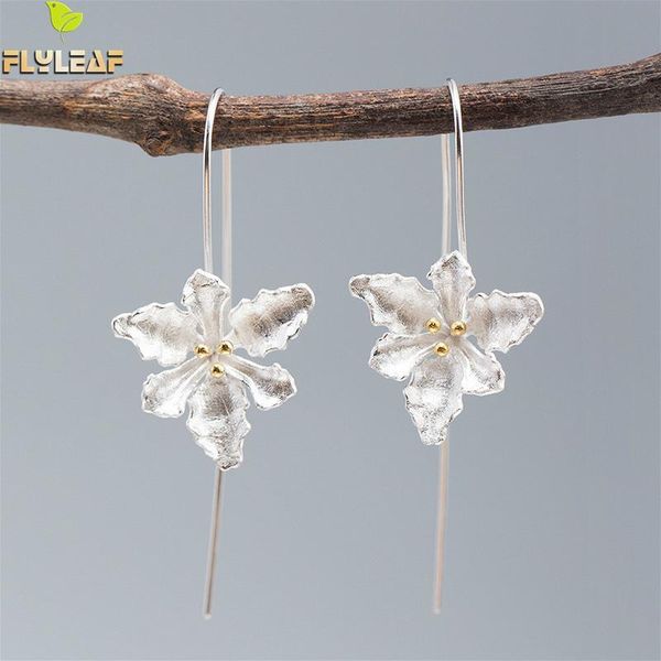 dangle & chandelier flyleaf plant gold flower heart scrub earings fashion jewelry long drop earrings for women real 925 sterling silver fine