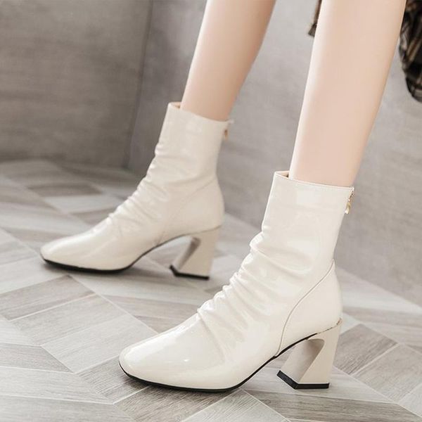 women's ankle boots fashion short fold botas mujer 2021 square toe ladies female footwear slip-on female pu leather zipper, Black
women's ankle boots fashion short fold botas mujer 2021 square toe ladies female footwear slip-on female pu leather zipper, Black