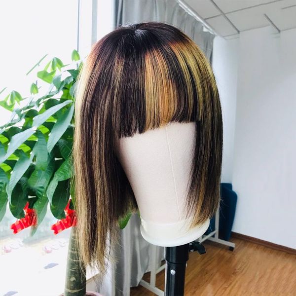 ombre highlight color short bob wig human hair wigs fringe wig with bangs for women brazilian remy hair 4x4 lace closure, Black;brown
ombre highlight color short bob wig human hair wigs fringe wig with bangs for women brazilian remy hair 4x4 lace closure, Black;brown