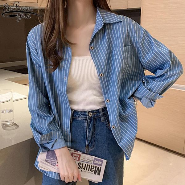 women's blouses & shirts korean long sleeve blouse women blue striped shirt pocket 2021 autumn casual style female loose blusas 10429, White
women's blouses & shirts korean long sleeve blouse women blue striped shirt pocket 2021 autumn casual style female loose blusas 10429, White