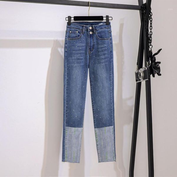 women's jeans 2020 summer new heavy industry drill slim hit color pants thin feet pants1, Blue 
women's jeans 2020 summer new heavy industry drill slim hit color pants thin feet pants1, Blue